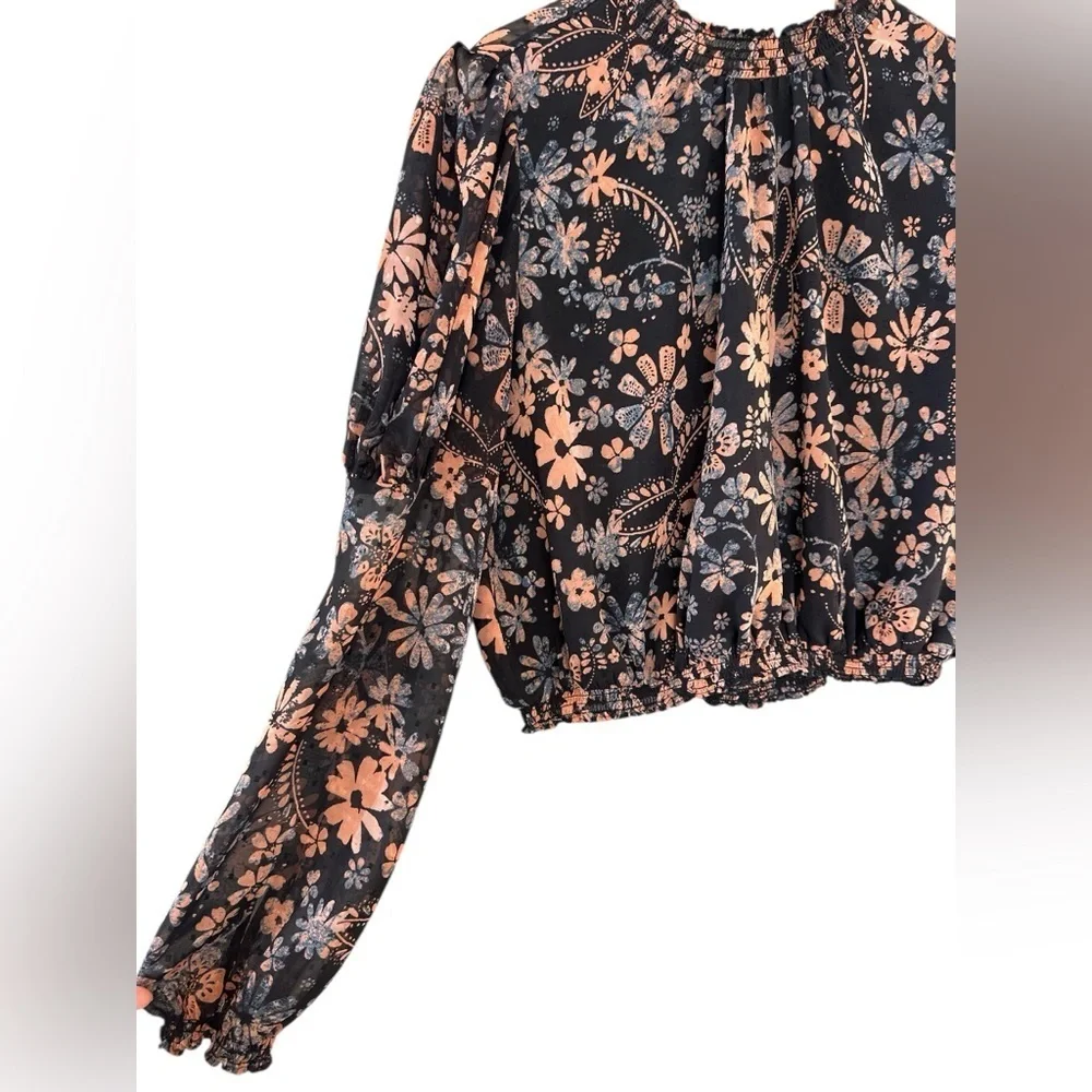 Free People Clarissa Puff Sleeve Top in Midnight Combo